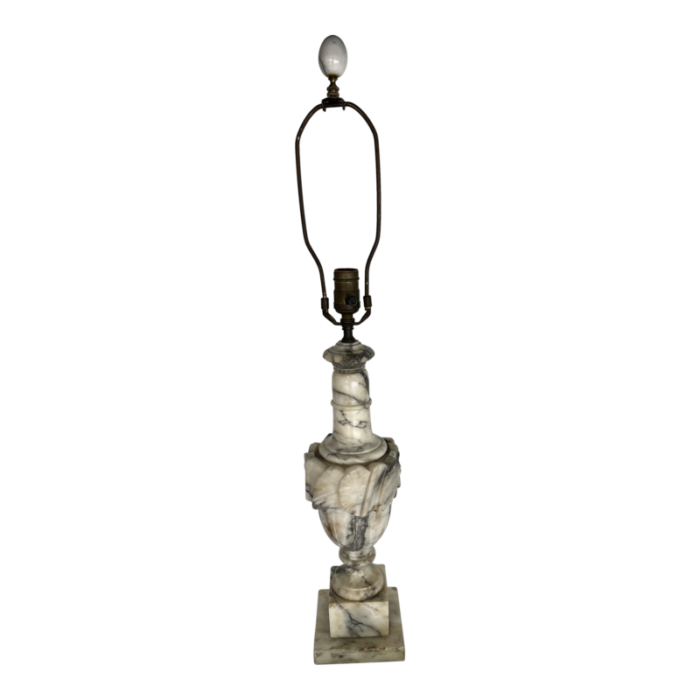 early 20th century carved alabaster lamp with marble finial 5791