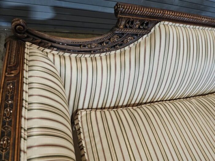 early 20th century duncan phyfe regency style carved mahogany sofa silk striped fabric 1766