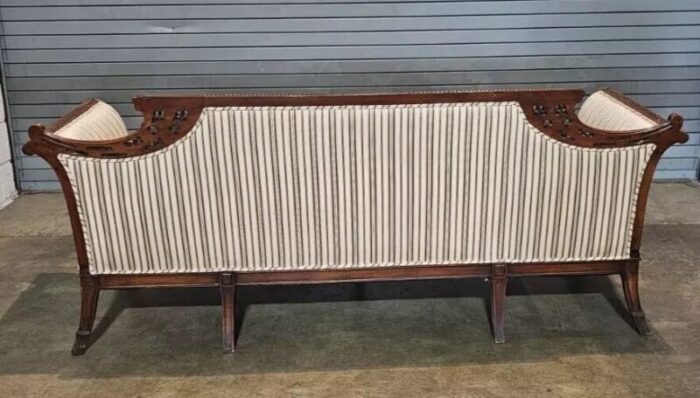 early 20th century duncan phyfe regency style carved mahogany sofa silk striped fabric 4214