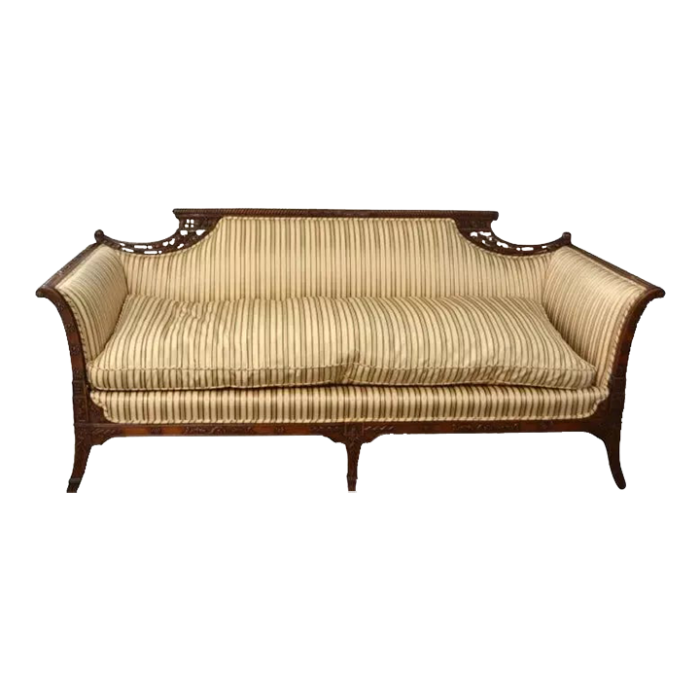 early 20th century duncan phyfe regency style carved mahogany sofa silk striped fabric 5283