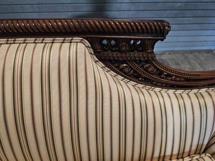 early 20th century duncan phyfe regency style carved mahogany sofa silk striped fabric 5965