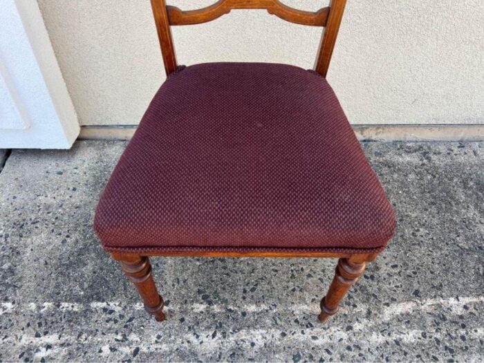 early 20th century pair of antique english edwardian style marquetry inlaid side chairs 2610