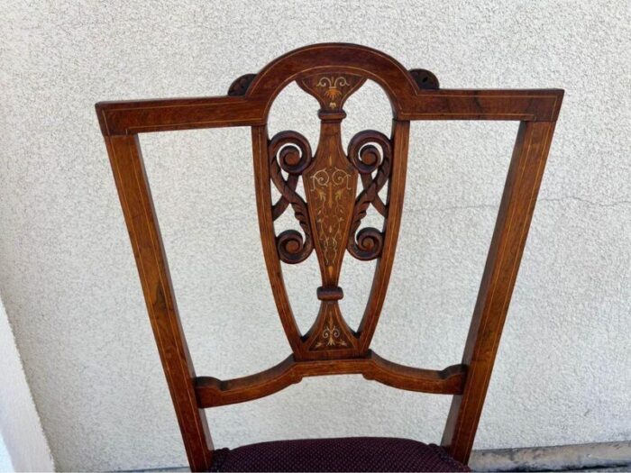 early 20th century pair of antique english edwardian style marquetry inlaid side chairs 5044