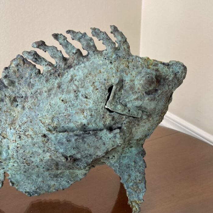 early 21st century bronze artist made brutalist style fish sculpture 4432