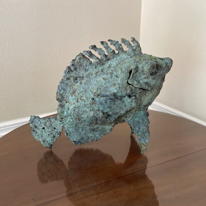 early 21st century bronze artist made brutalist style fish sculpture 4970