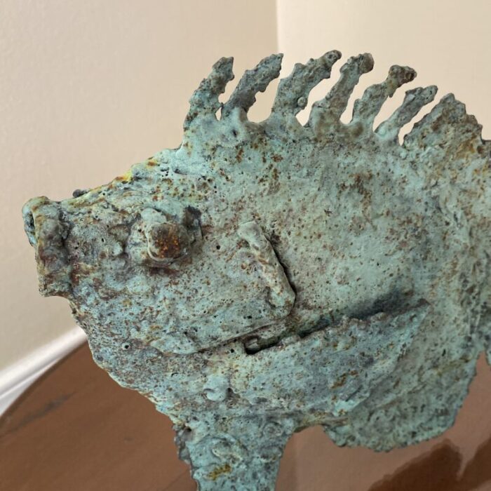 early 21st century bronze artist made brutalist style fish sculpture 5671