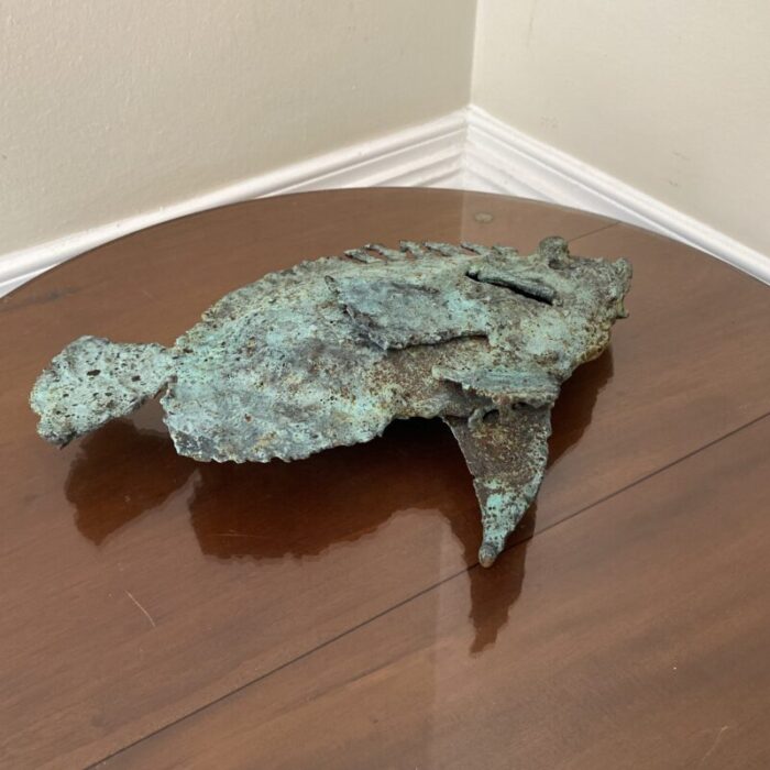 early 21st century bronze artist made brutalist style fish sculpture 8371