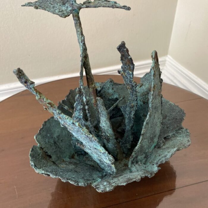 early 21st century bronze artist made brutalist style flower sculpture 1517