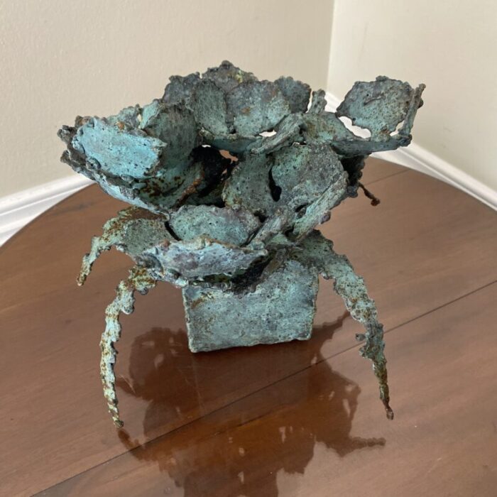 early 21st century bronze artist made brutalist style flower sculpture 1762