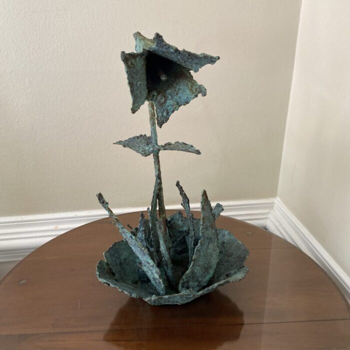 early 21st century bronze artist made brutalist style flower sculpture 2562