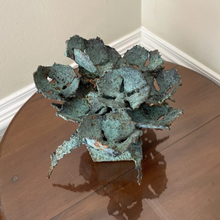 early 21st century bronze artist made brutalist style flower sculpture 2581