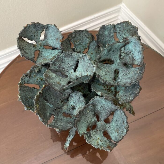 early 21st century bronze artist made brutalist style flower sculpture 3474