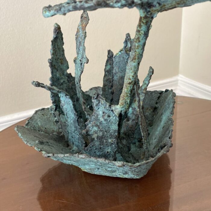 early 21st century bronze artist made brutalist style flower sculpture 4292