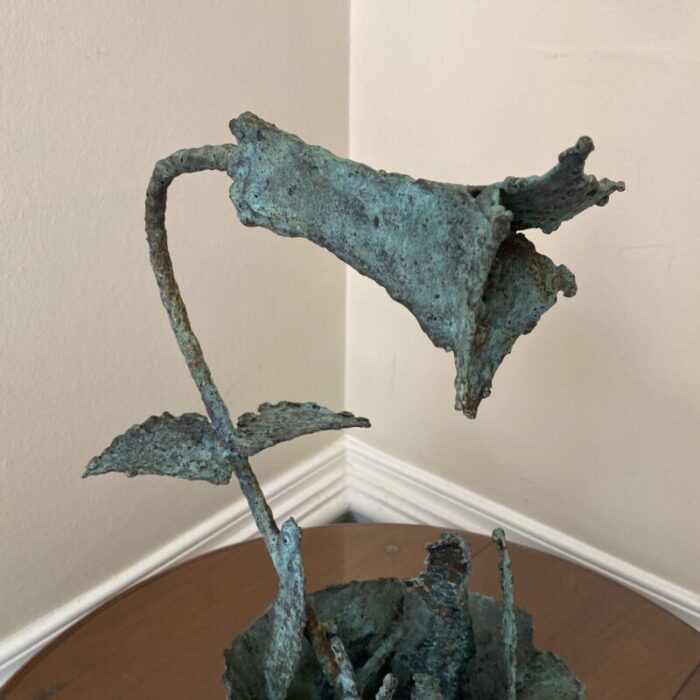 early 21st century bronze artist made brutalist style flower sculpture 6223