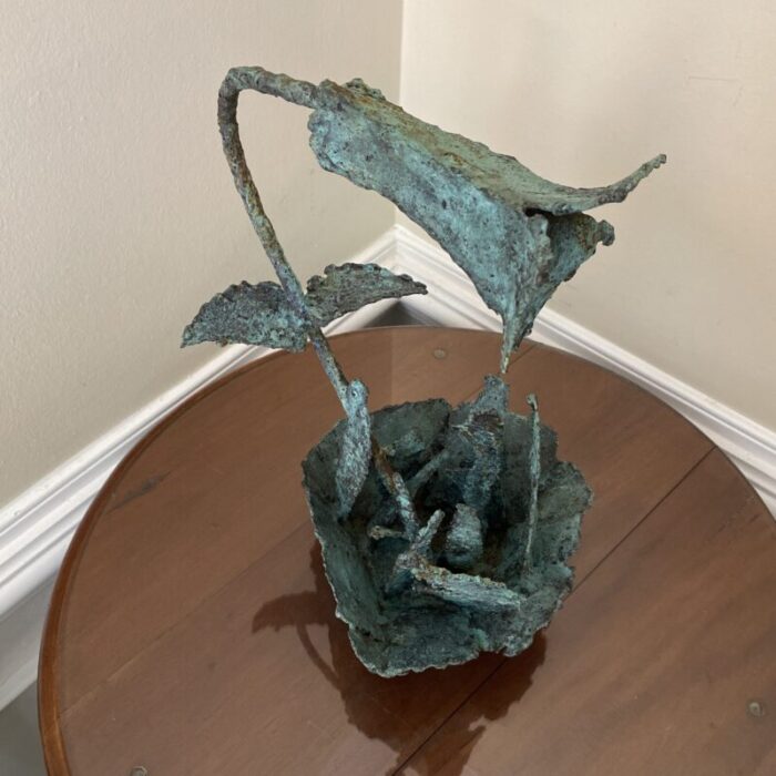 early 21st century bronze artist made brutalist style flower sculpture 6312