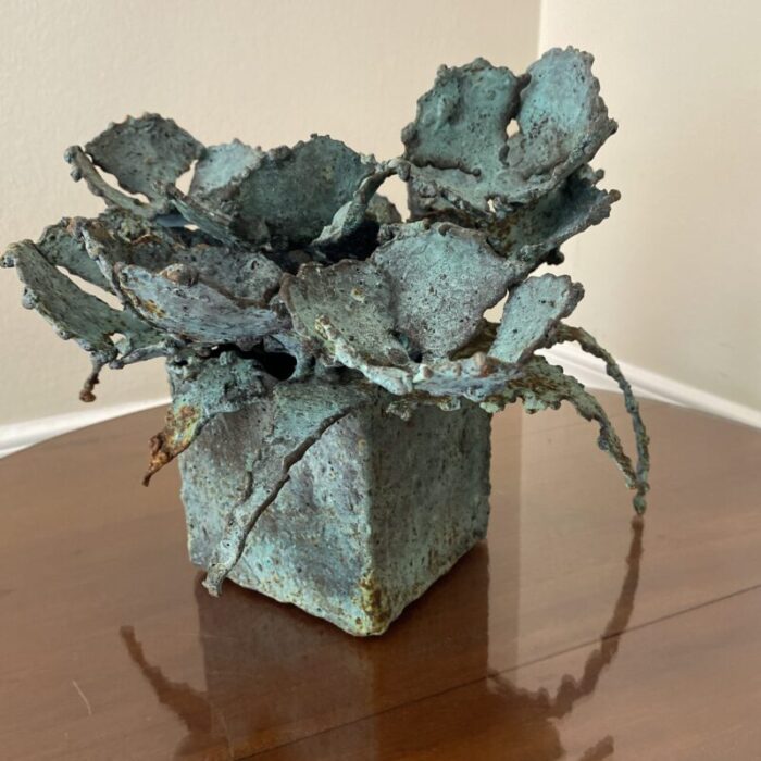 early 21st century bronze artist made brutalist style flower sculpture 6462