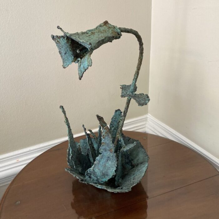 early 21st century bronze artist made brutalist style flower sculpture 6678