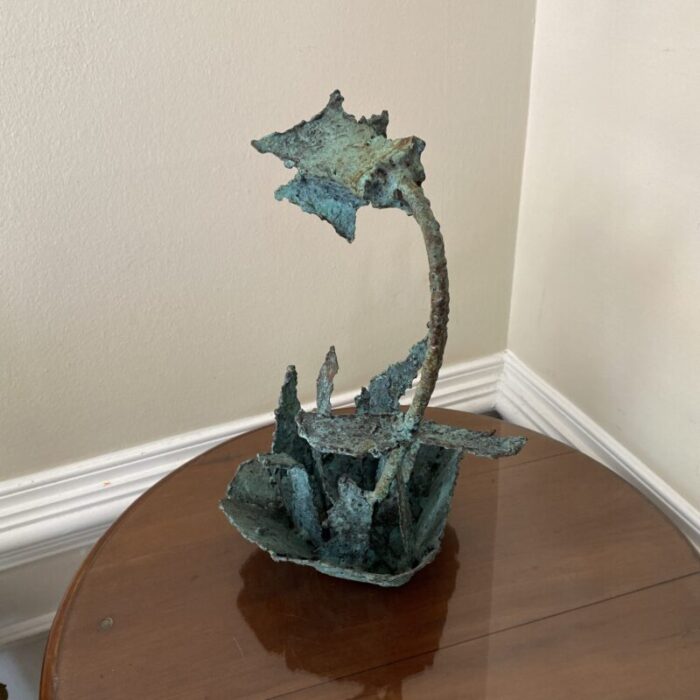 early 21st century bronze artist made brutalist style flower sculpture 7258