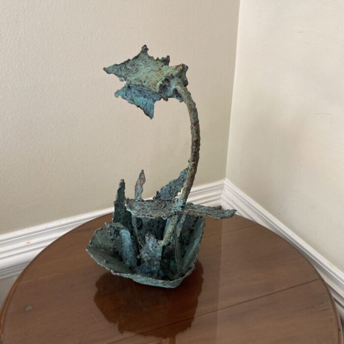 early 21st century bronze artist made brutalist style flower sculpture 8117