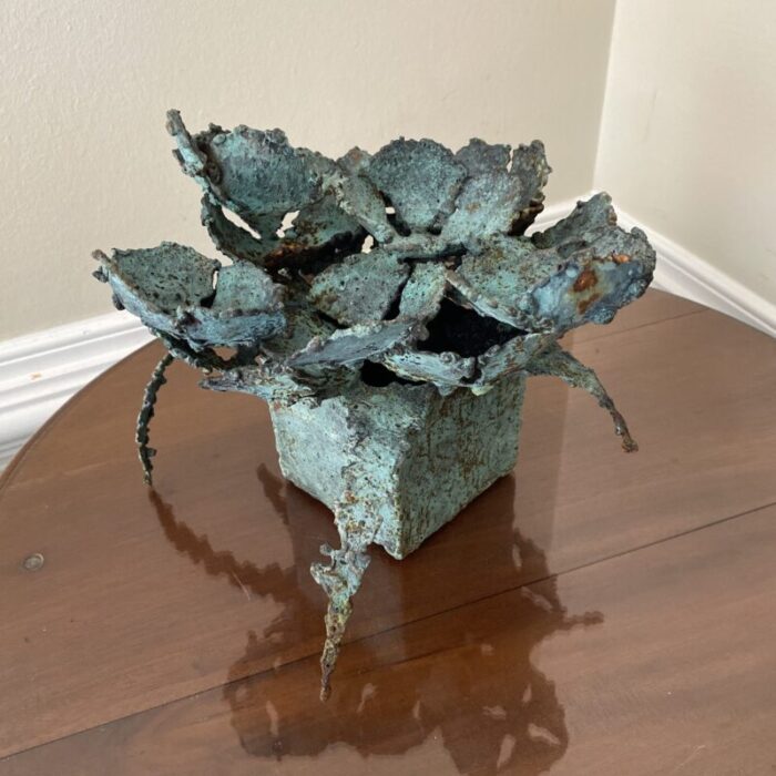 early 21st century bronze artist made brutalist style flower sculpture 9312