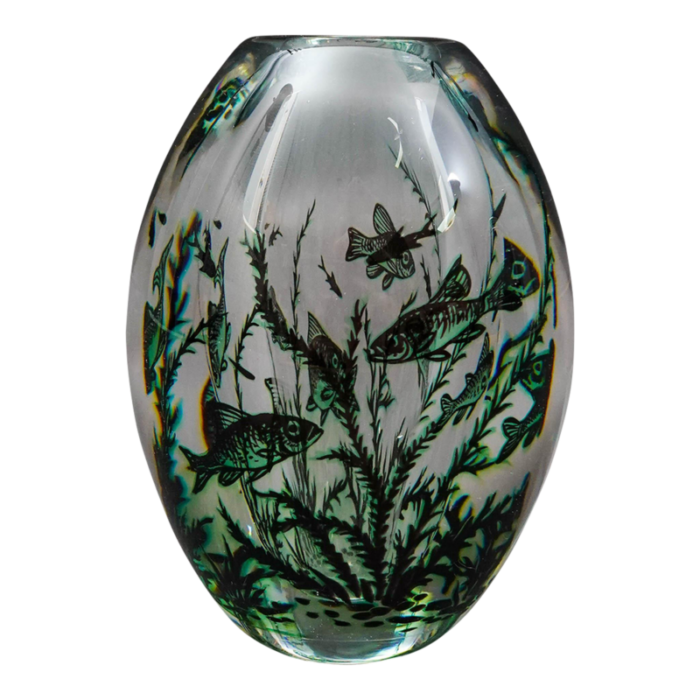 edward hald orrefors 1948 graal fish art glass vase sweden 1883 1980 8509