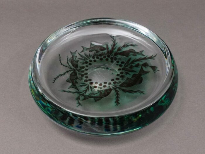 edward hald orrefors 1954 graal fish art glass bowl sweden 1883 1980 9867