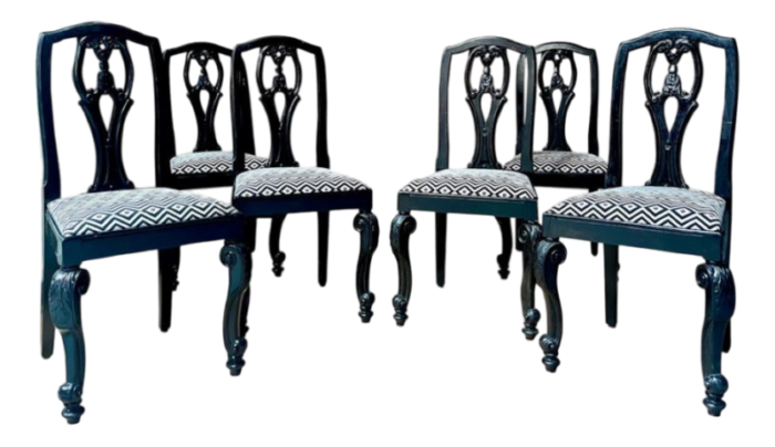 english chippendale baroque black lacquered upholstered chairs 19th century set of 6 5364