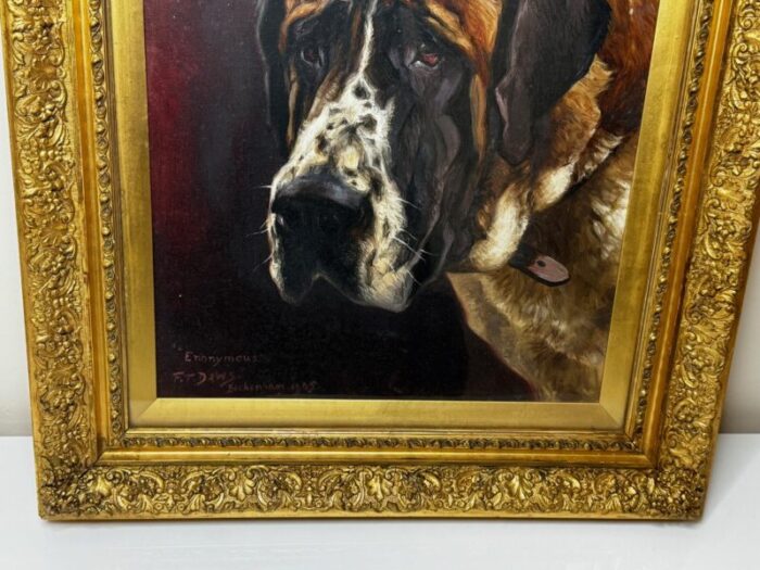 english oil painting pedigree prized saint bernard dog by frederick thomas daws dated 1905 framed 2705