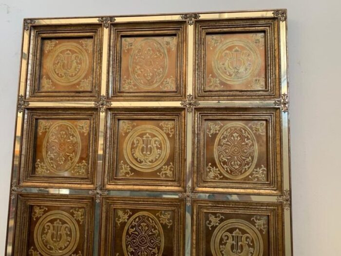 engraved and gilded mirror panel wall art in lacquered frame with mirrored insets 12