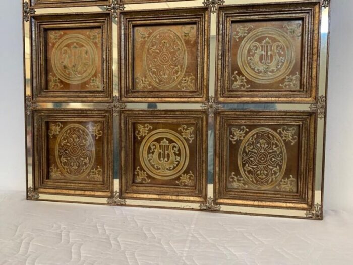 engraved and gilded mirror panel wall art in lacquered frame with mirrored insets 13