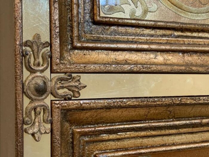 engraved and gilded mirror panel wall art in lacquered frame with mirrored insets 8