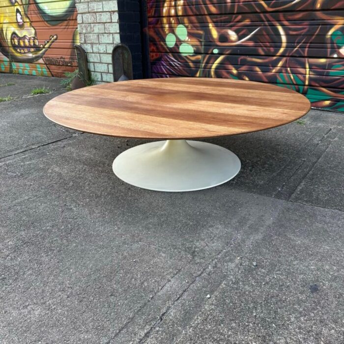 extra large tulip table with 54 round walnut top by eero saarinen for knoll 1989