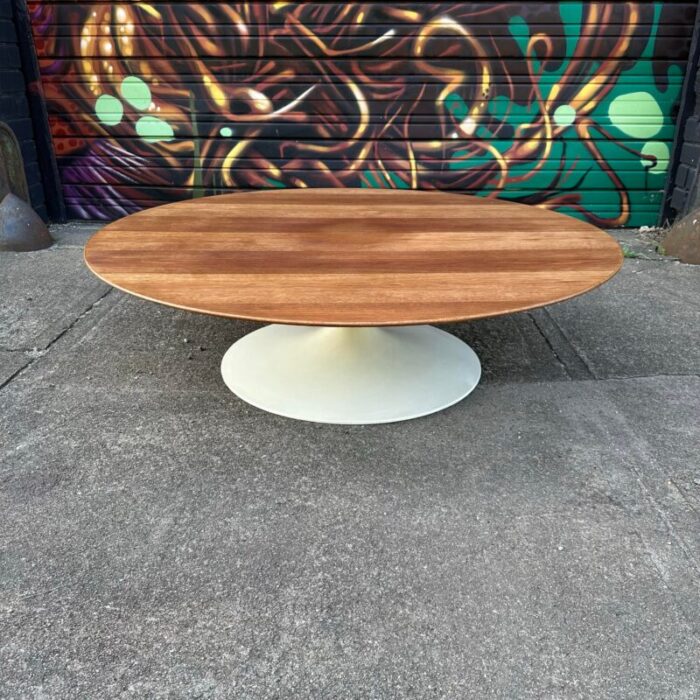 extra large tulip table with 54 round walnut top by eero saarinen for knoll 4243