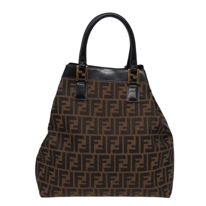 fendi zucca canvas hand bag 2way brown black auth ar11997 1333