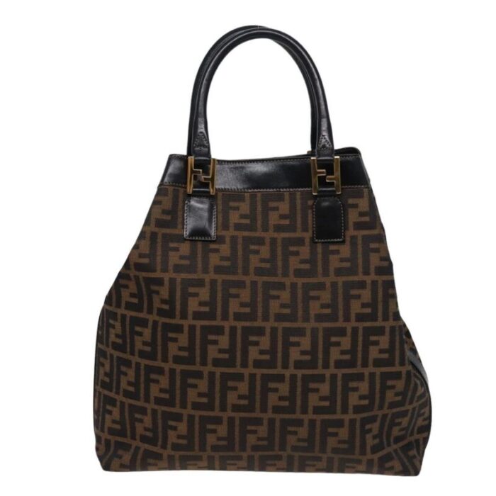 fendi zucca canvas hand bag 2way brown black auth ar11997 4430