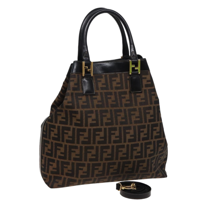 fendi zucca canvas hand bag 2way brown black auth ar11997 4816