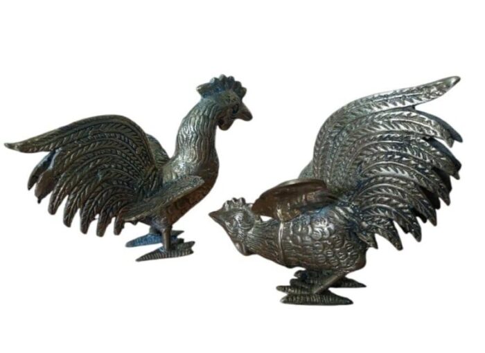 fighting roosters in brass 1970 set of 2 1944