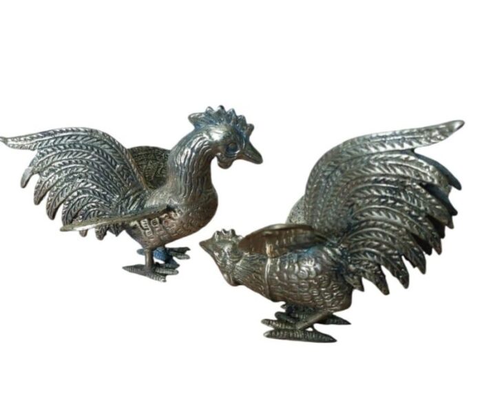 fighting roosters in brass 1970 set of 2 6587