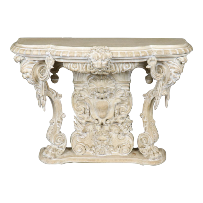 fine carved white painted decorated italian console with figural masks 4562