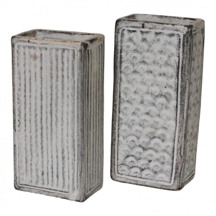 fluted and rhombus shaped relief vases with gray and black glaze from nils kaehler 2