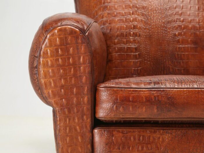 french art deco moustache club chair faux embossed crocodile italian leather 5354