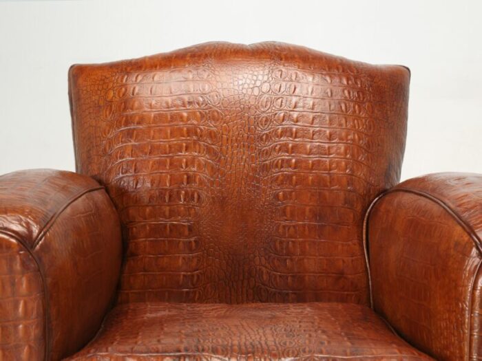 french art deco moustache club chair faux embossed crocodile italian leather 6215