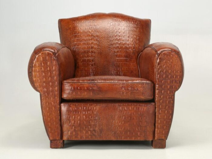 french art deco moustache club chair faux embossed crocodile italian leather 6879