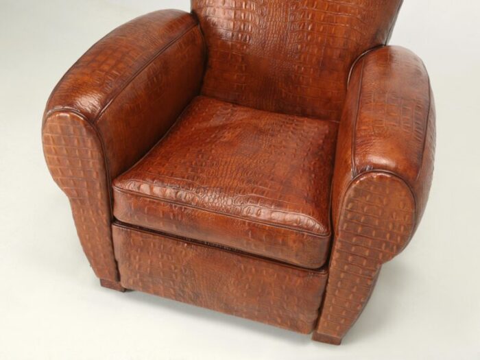 french art deco moustache club chair faux embossed crocodile italian leather 7978