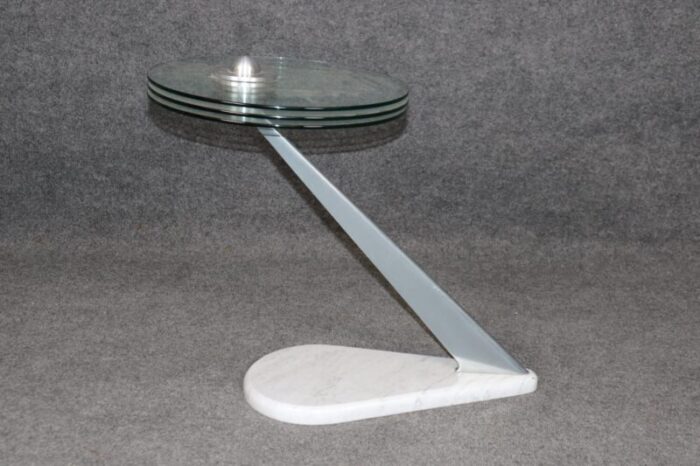 french art deco or machine age style marble glass and aluminum end table 3094