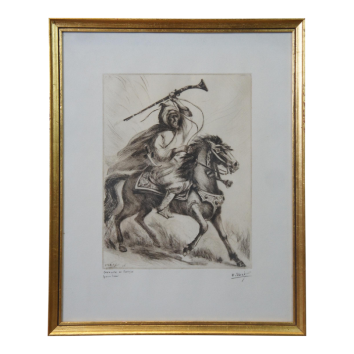 french edmond vales morocco cavalier de fantasia horse warrior etching 17 framed 3246