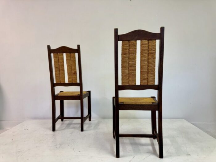 french oak and rush dining chairs 1950s set of 6 1018