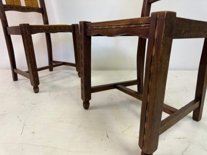 french oak and rush dining chairs 1950s set of 6 4145