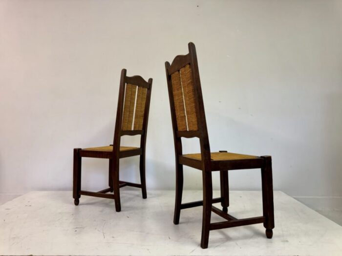 french oak and rush dining chairs 1950s set of 6 4208