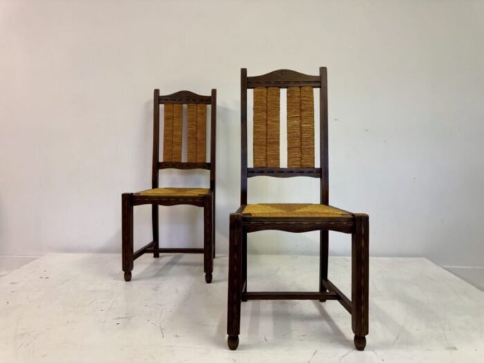 french oak and rush dining chairs 1950s set of 6 6292